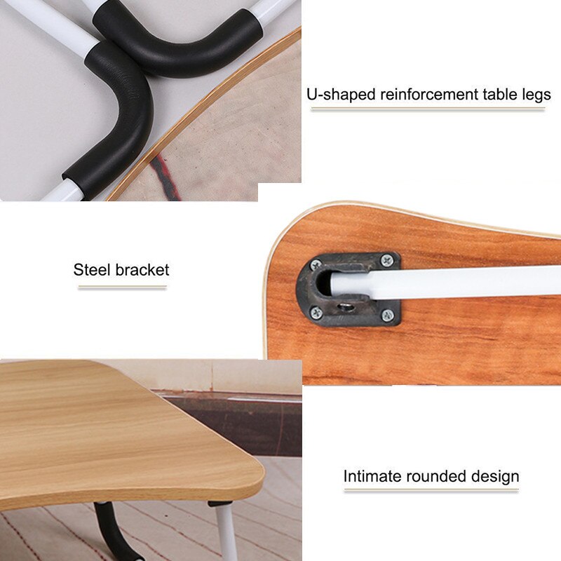 Portable Folding Laptop Stand Holder Study Table Desk Wooden Foldable Computer Desk for Sofa Tea Serving Table 60x40x28cm