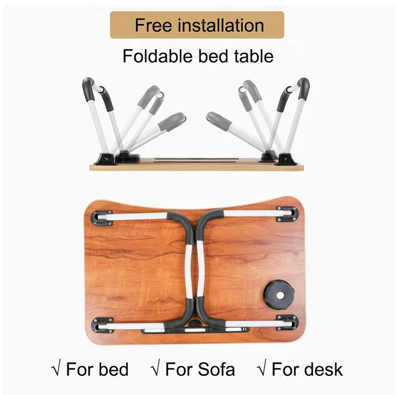 Portable Folding Laptop Stand Holder Study Table Desk Wooden Foldable Computer Desk for Sofa Tea Serving Table 60x40x28cm