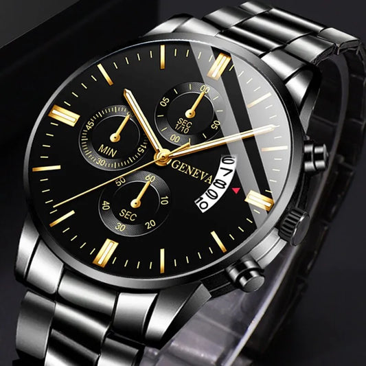 Fashion Men Stainless Steel Watch Luxury Calendar Quartz